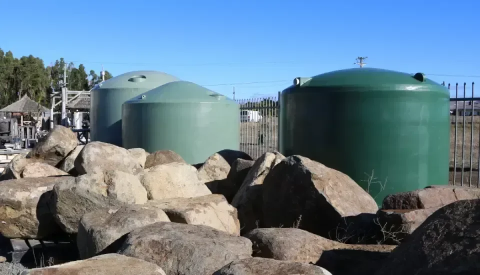 PineCrest water tank display at the Sorell factory near Hobart